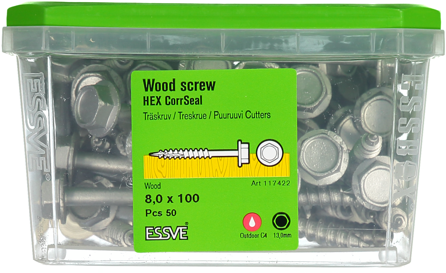 TRÄSKRUV ESSVE HEX UTV 8,0X100 50ST T6S
