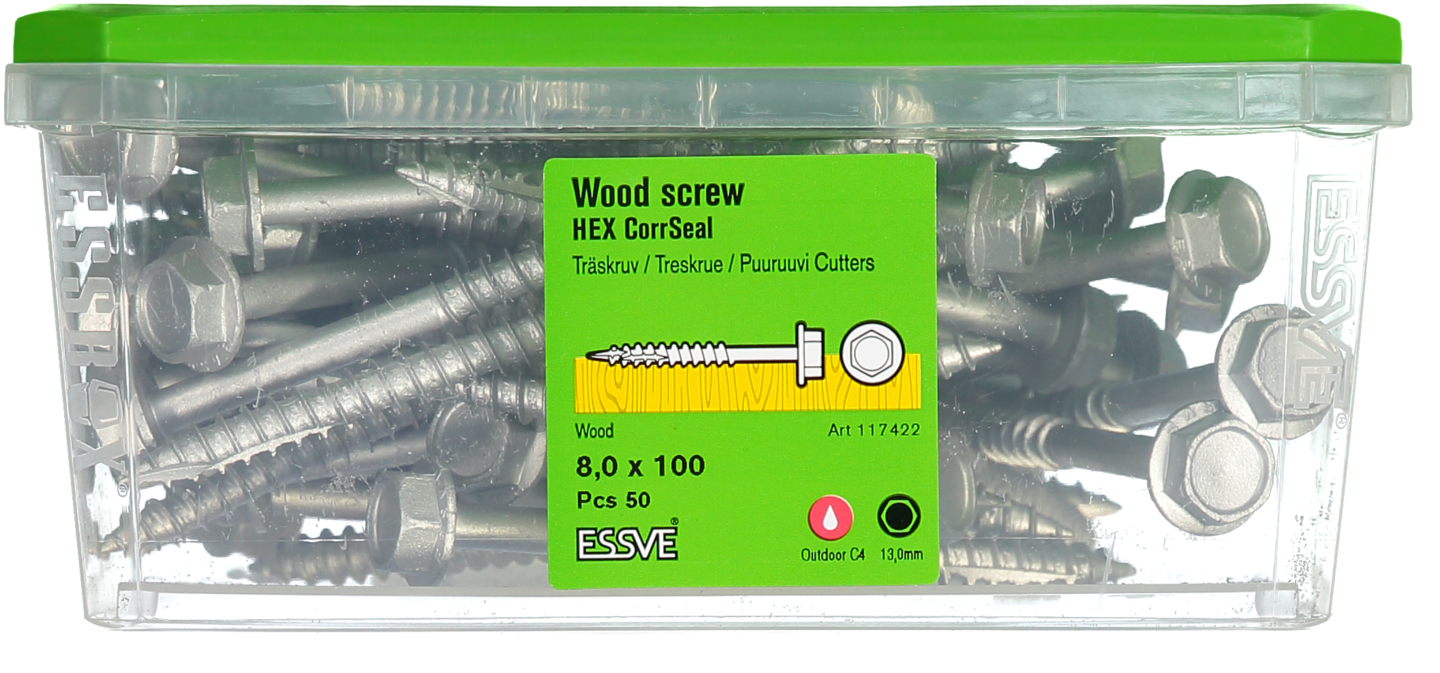 TRÄSKRUV ESSVE HEX UTV 8,0X100 50ST T6S