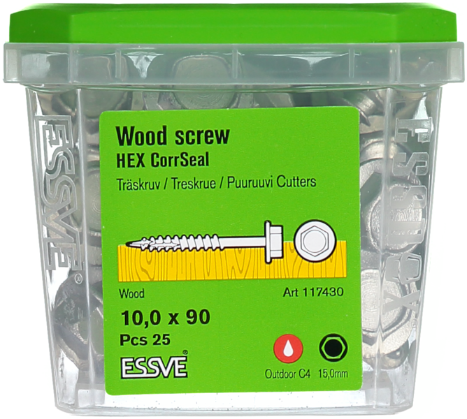 TRÄSKRUV ESSVE HEX UTV 10X90 25ST T6S