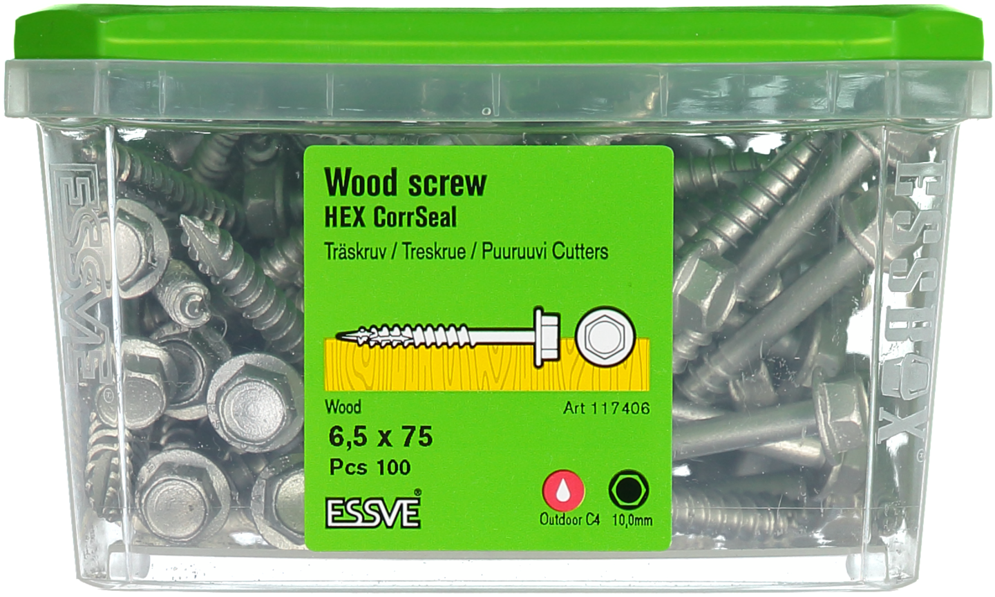 TRÄSKRUV ESSVE HEX UTV 6,5X75 100ST T6S