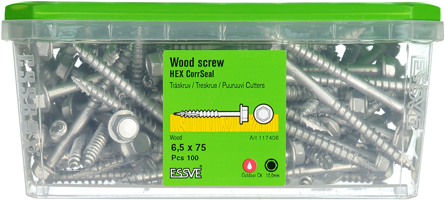 TRÄSKRUV ESSVE HEX UTV 6,5X75 100ST T6S