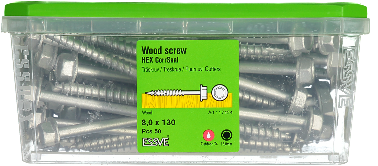 TRÄSKRUV HEX UTV 8,0X130 50ST T6S