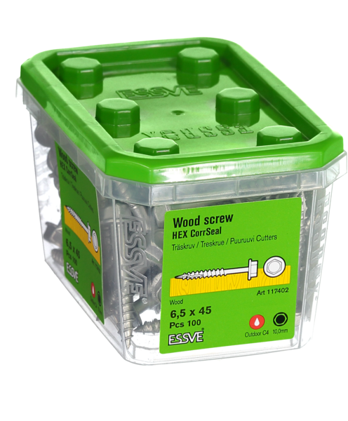 TRÄSKRUV ESSVE HEX UTV 6,5X45 100ST 10MM