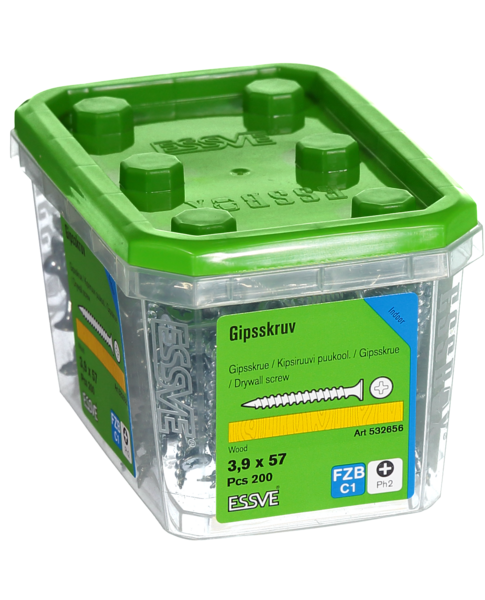 GIPSSKRUV TRÄ 3,9X57 200ST TRÄREGEL FZB