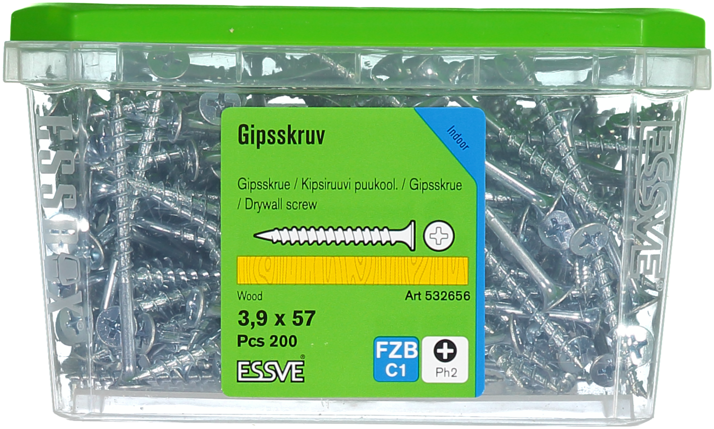 GIPSSKRUV TRÄ 3,9X57 200ST TRÄREGEL FZB