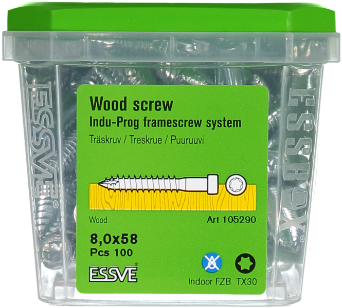 TRÄSKRUV INDU-PROG 8X58 100ST TX30 TILL KARMHYLSA