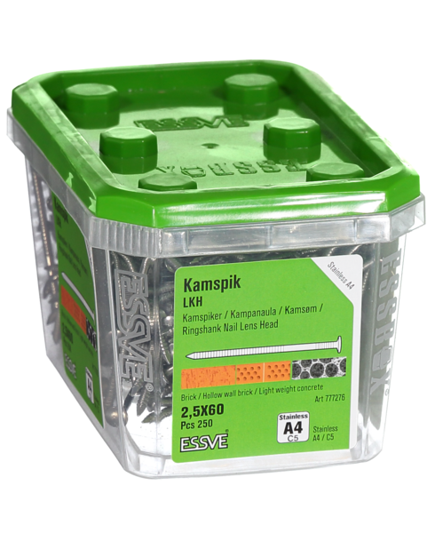KAMSPIK ESSVE LÅGKULLRIGT HUVUD ROSTFRI SYRAFAST A4 2,5X60 250