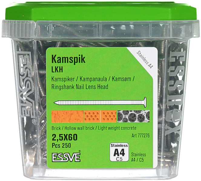 KAMSPIK ESSVE LÅGKULLRIGT HUVUD ROSTFRI SYRAFAST A4 2,5X60 250