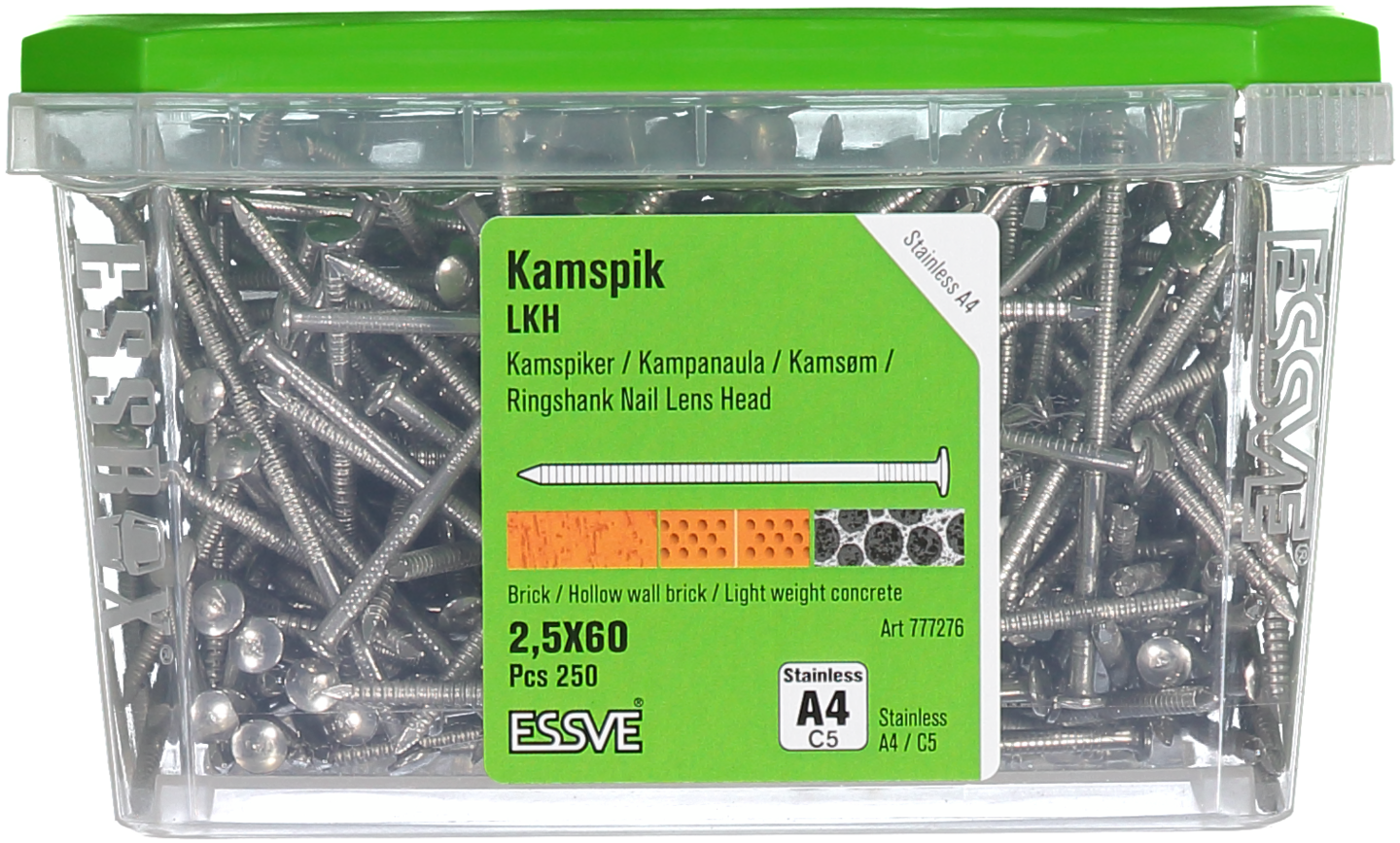 KAMSPIK ESSVE LÅGKULLRIGT HUVUD ROSTFRI SYRAFAST A4 2,5X60 250
