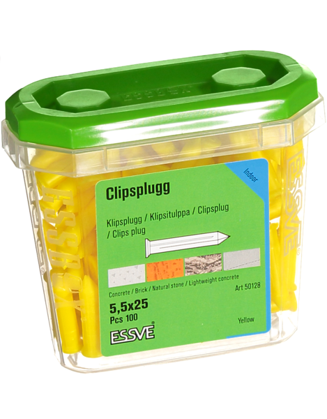 PLASTPLUGG CLIPS GUL 100ST