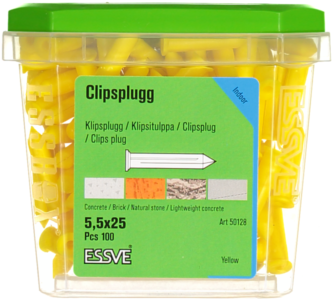 PLASTPLUGG CLIPS GUL 100ST