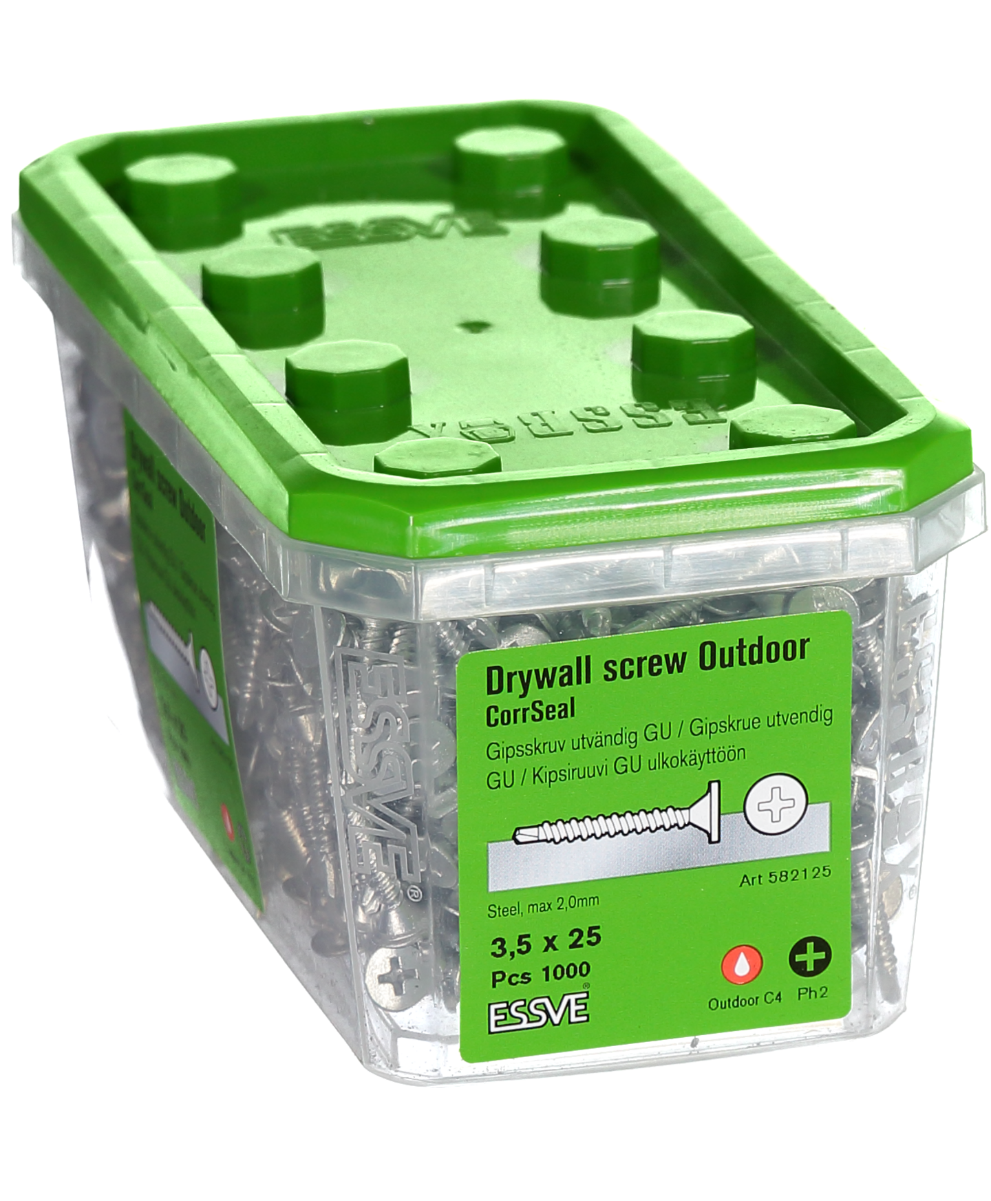 GIPSSKRUV ESSVE GU BORRSPETS PH2 CORRSEAL 3,5X25 1000ST