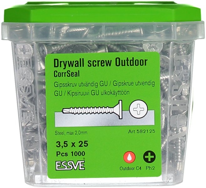 GIPSSKRUV ESSVE GU BORRSPETS PH2 CORRSEAL 3,5X25 1000ST