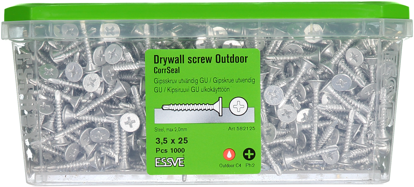 GIPSSKRUV ESSVE GU BORRSPETS PH2 CORRSEAL 3,5X25 1000ST