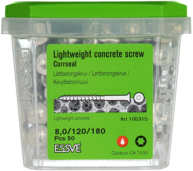 LÄTTBETONGSKRUV CS 8X180 50ST FÖRSÄNKT SKALLE