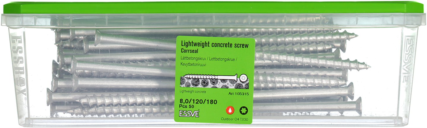 LÄTTBETONGSKRUV CS 8X180 50ST FÖRSÄNKT SKALLE