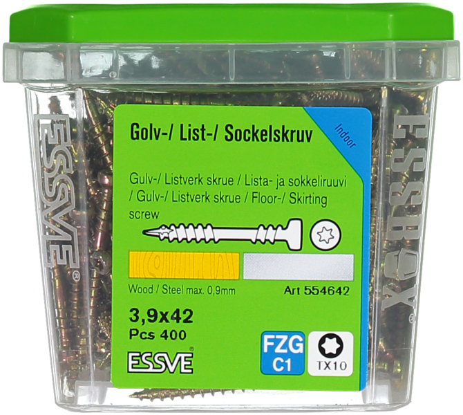 SOCKELSKRUV GULD 3,9X42 400ST TRÄ/STÅLREGEL