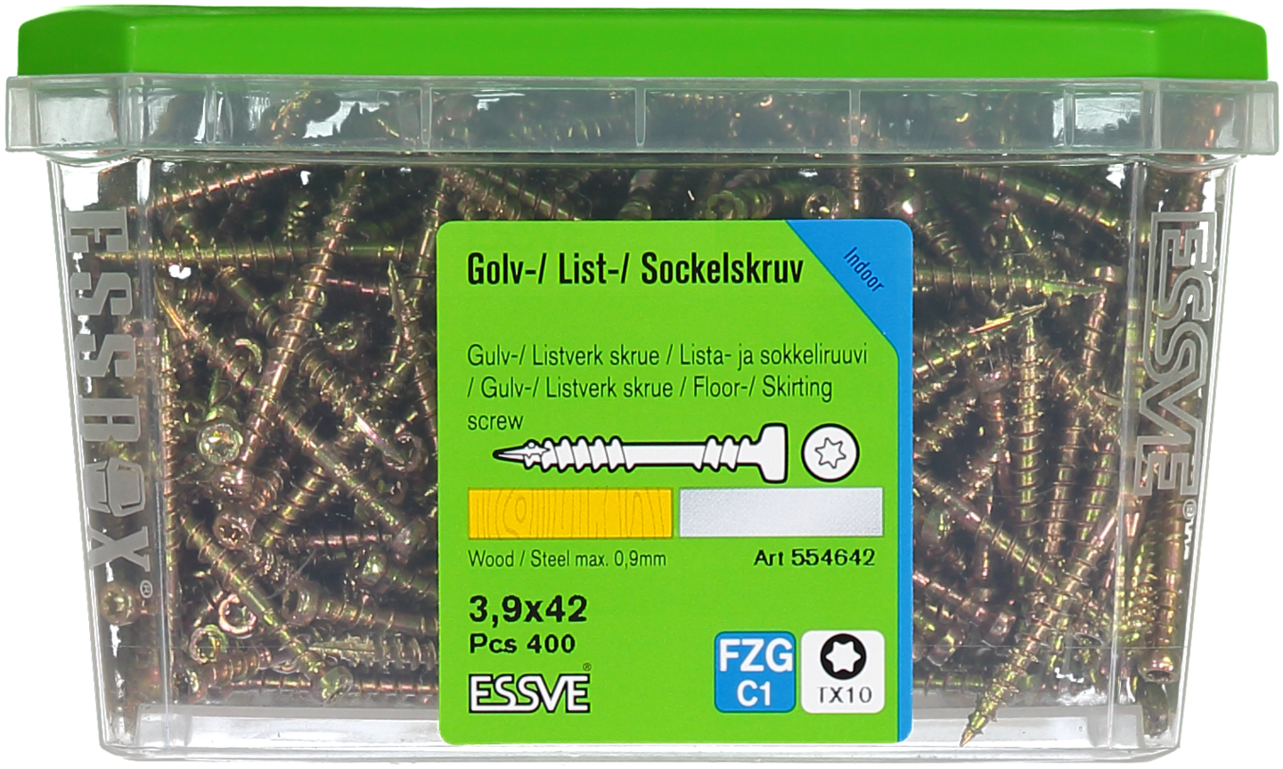 SOCKELSKRUV GULD 3,9X42 400ST TRÄ/STÅLREGEL