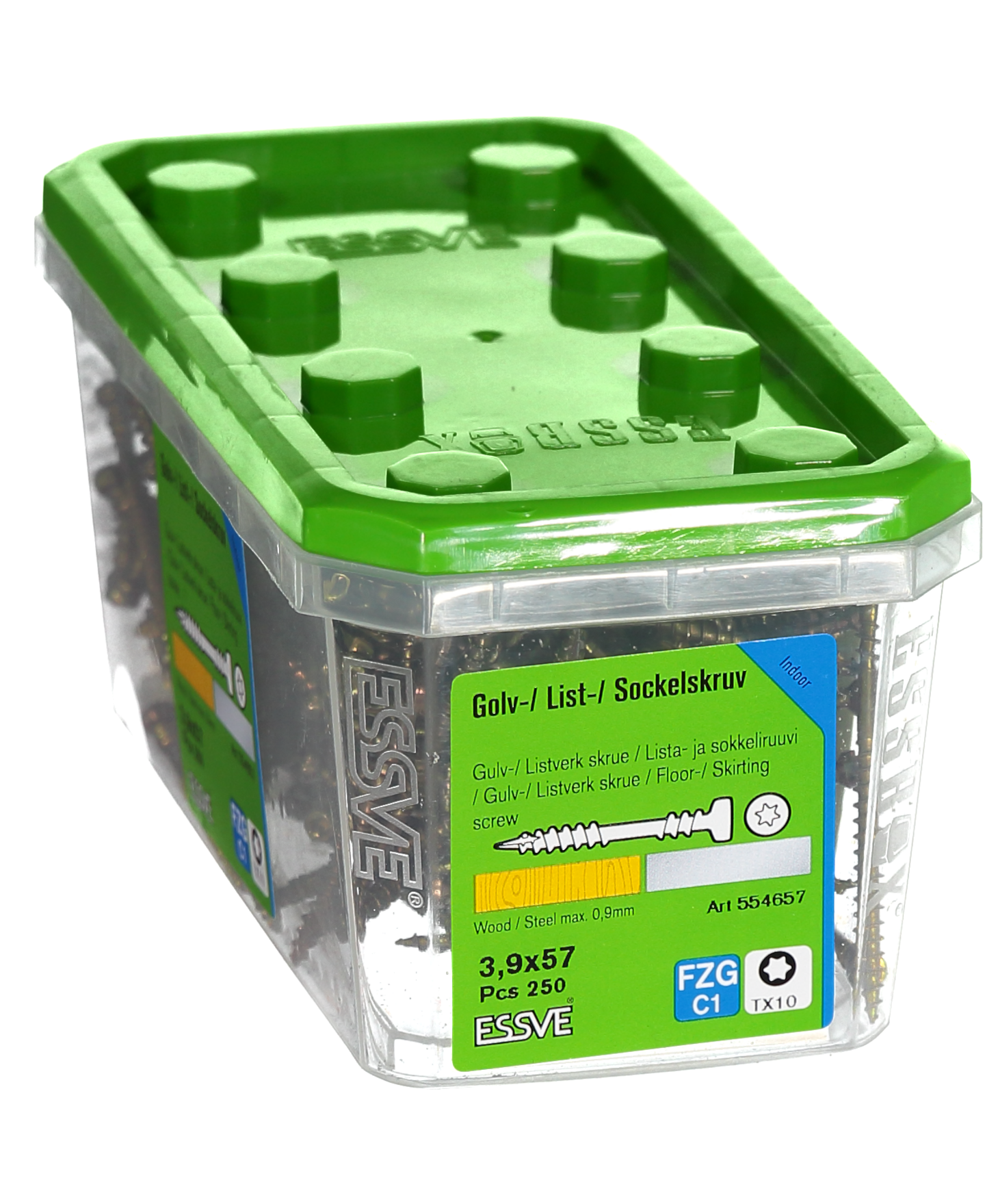 SOCKELSKRUV GULD 3,9X57 250ST TRÄ/STÅLREGEL