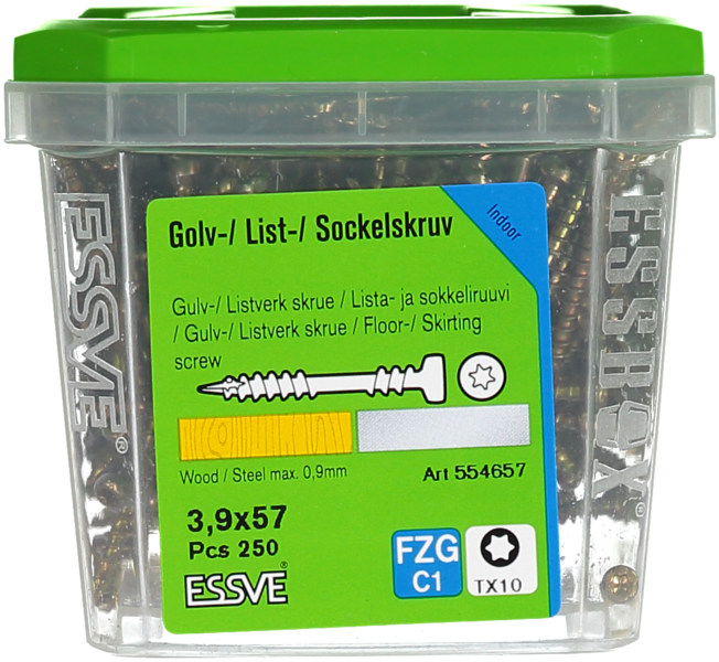 SOCKELSKRUV GULD 3,9X57 250ST TRÄ/STÅLREGEL