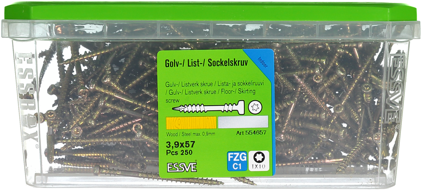 SOCKELSKRUV GULD 3,9X57 250ST TRÄ/STÅLREGEL