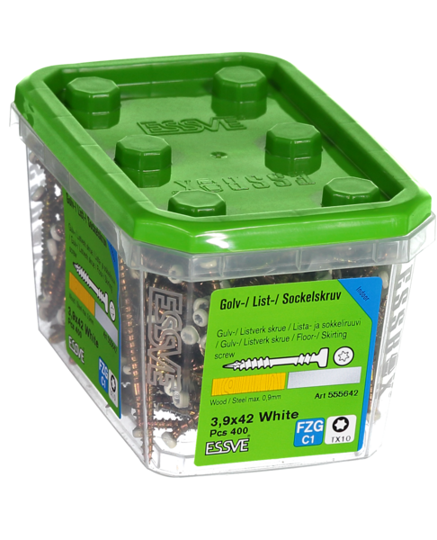 SOCKELSKRUV VIT 3,9X42 400ST TRÄ/STÅLREGEL