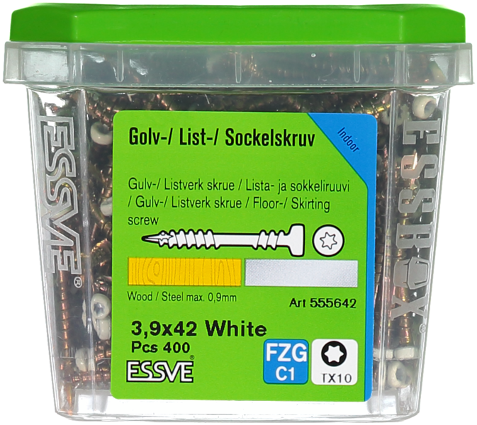 SOCKELSKRUV VIT 3,9X42 400ST TRÄ/STÅLREGEL