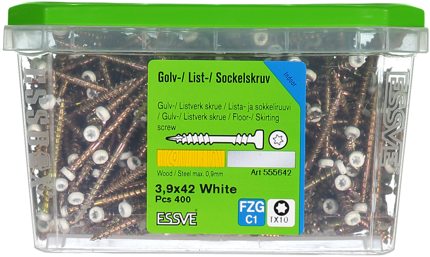 SOCKELSKRUV VIT 3,9X42 400ST TRÄ/STÅLREGEL