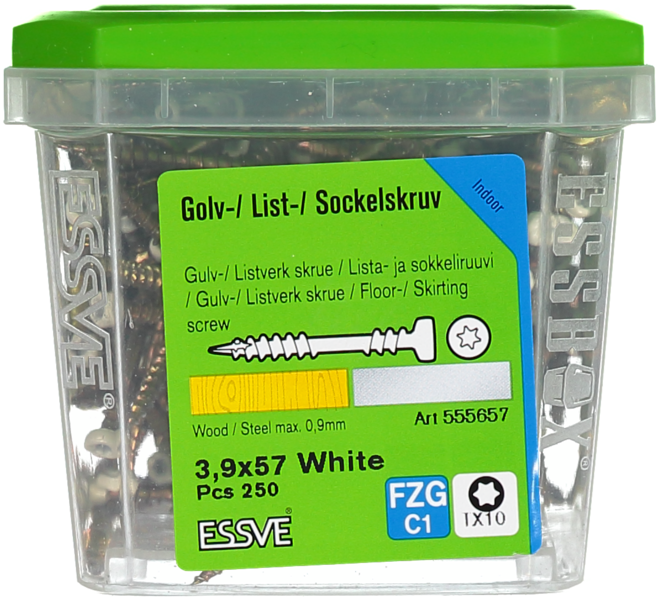 SOCKELSKRUV VIT 3,9X57 250ST TRÄ/STÅLREGEL