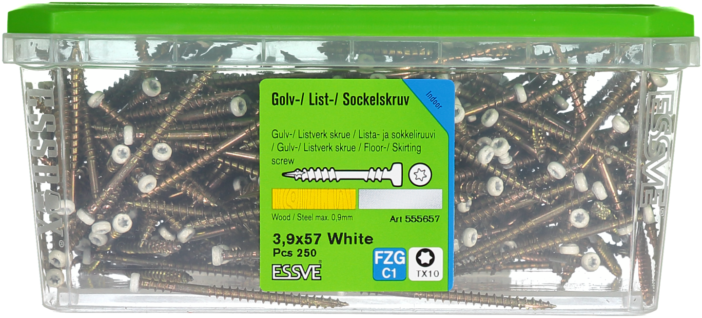 SOCKELSKRUV VIT 3,9X57 250ST TRÄ/STÅLREGEL