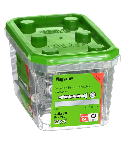 VINGSKRUV ESSVE FÖRSÄNKT HUVUD TX25 BORRSPETS CORRSEAL 4,8X38 250