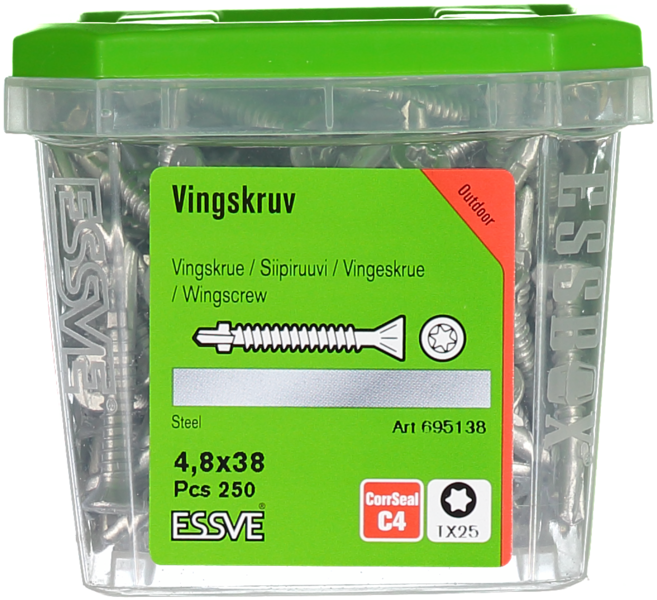 VINGSKRUV ESSVE FÖRSÄNKT HUVUD TX25 BORRSPETS CORRSEAL 4,8X38 250