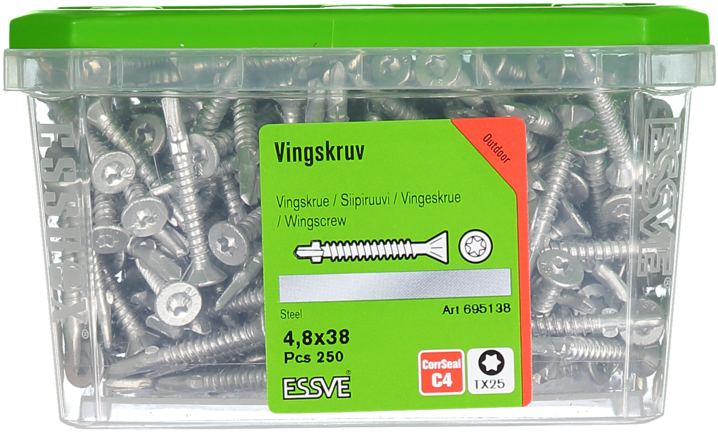 VINGSKRUV ESSVE FÖRSÄNKT HUVUD TX25 BORRSPETS CORRSEAL 4,8X38 250