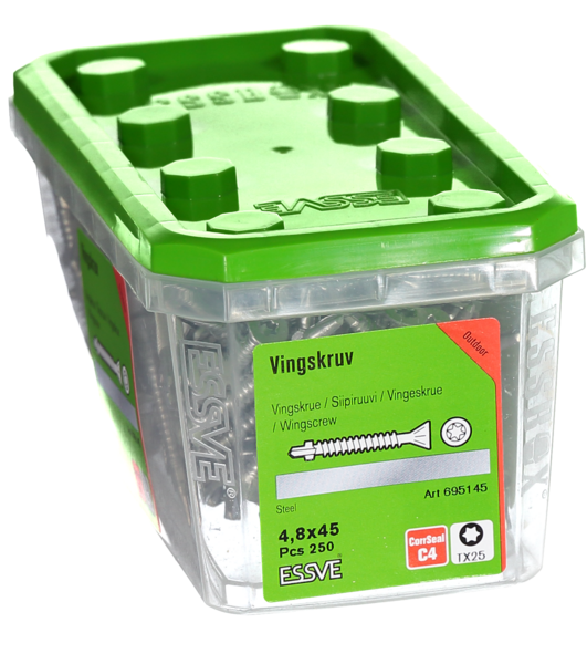 VINGSKRUV ESSVE FÖRSÄNKT HUVUD TX25 BORRSPETS CORRSEAL 4,8X45 250