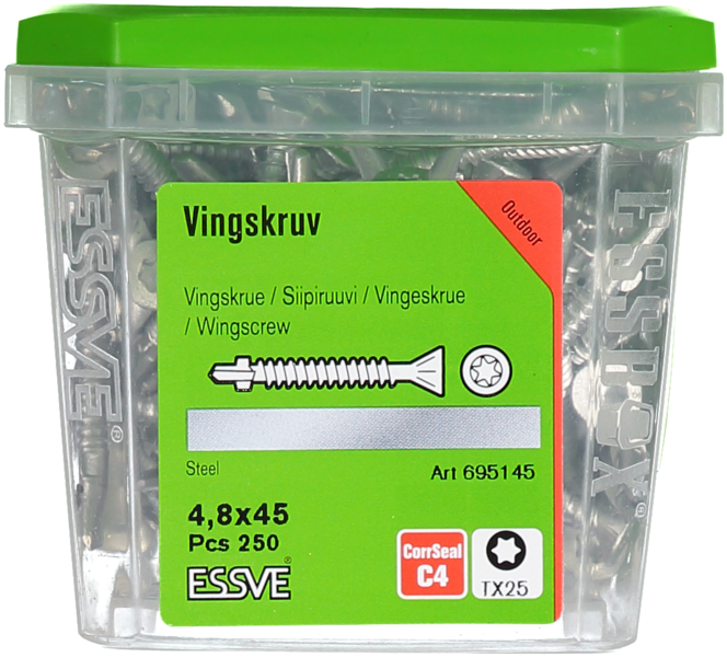 VINGSKRUV ESSVE FÖRSÄNKT HUVUD TX25 BORRSPETS CORRSEAL 4,8X45 250