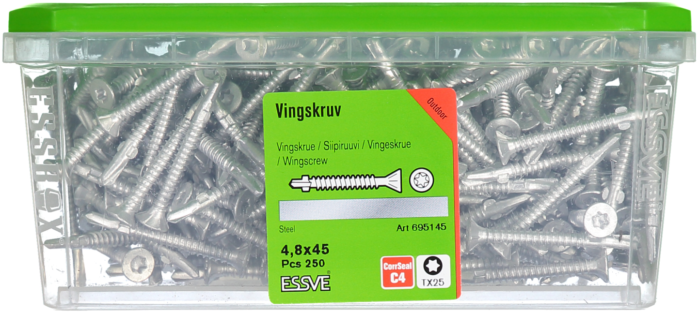 VINGSKRUV ESSVE FÖRSÄNKT HUVUD TX25 BORRSPETS CORRSEAL 4,8X45 250