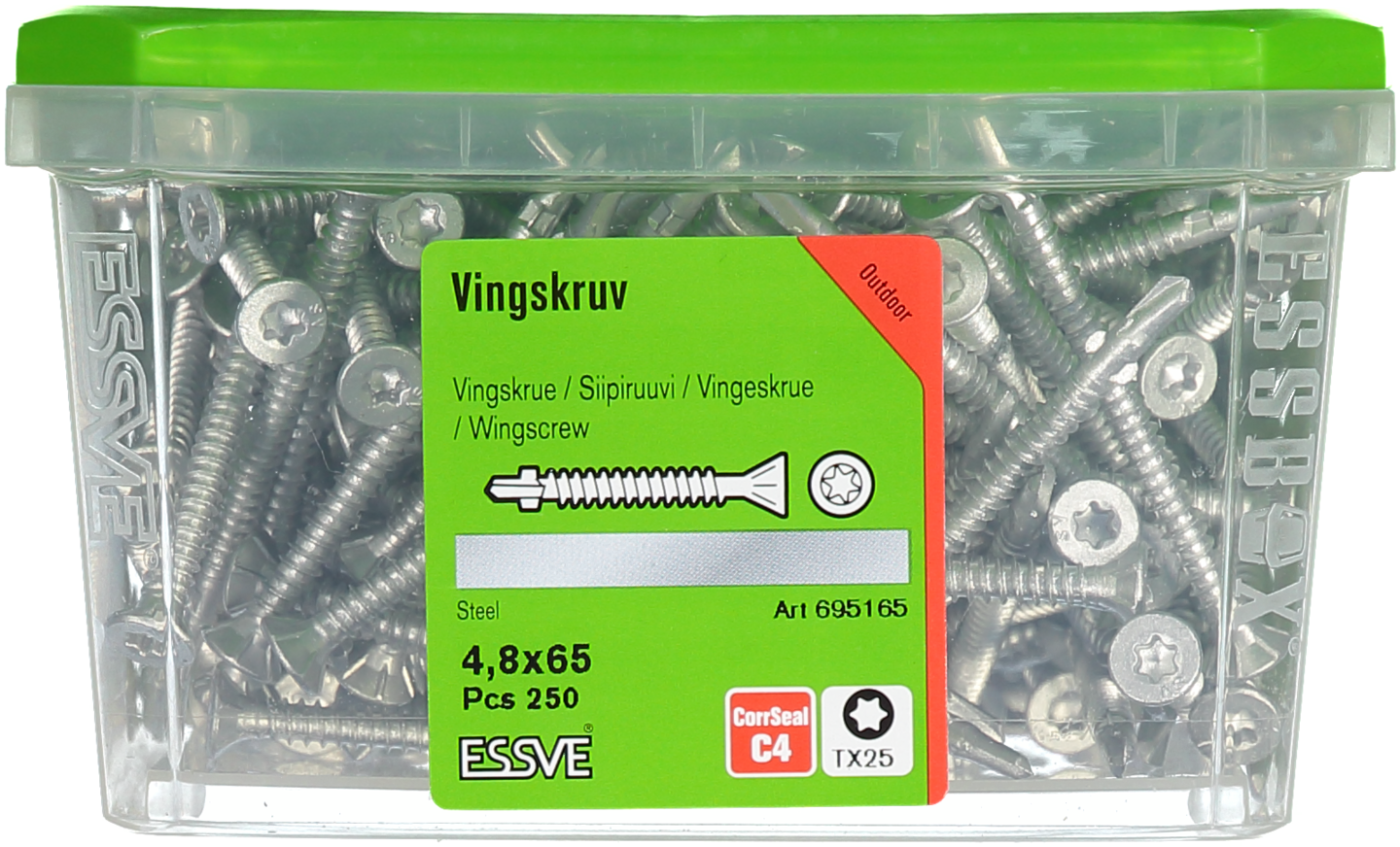 VINGSKRUV ESSVE FÖRSÄNKT HUVUD TX25 BORRSPETS CORRSEAL 4,8X65 250