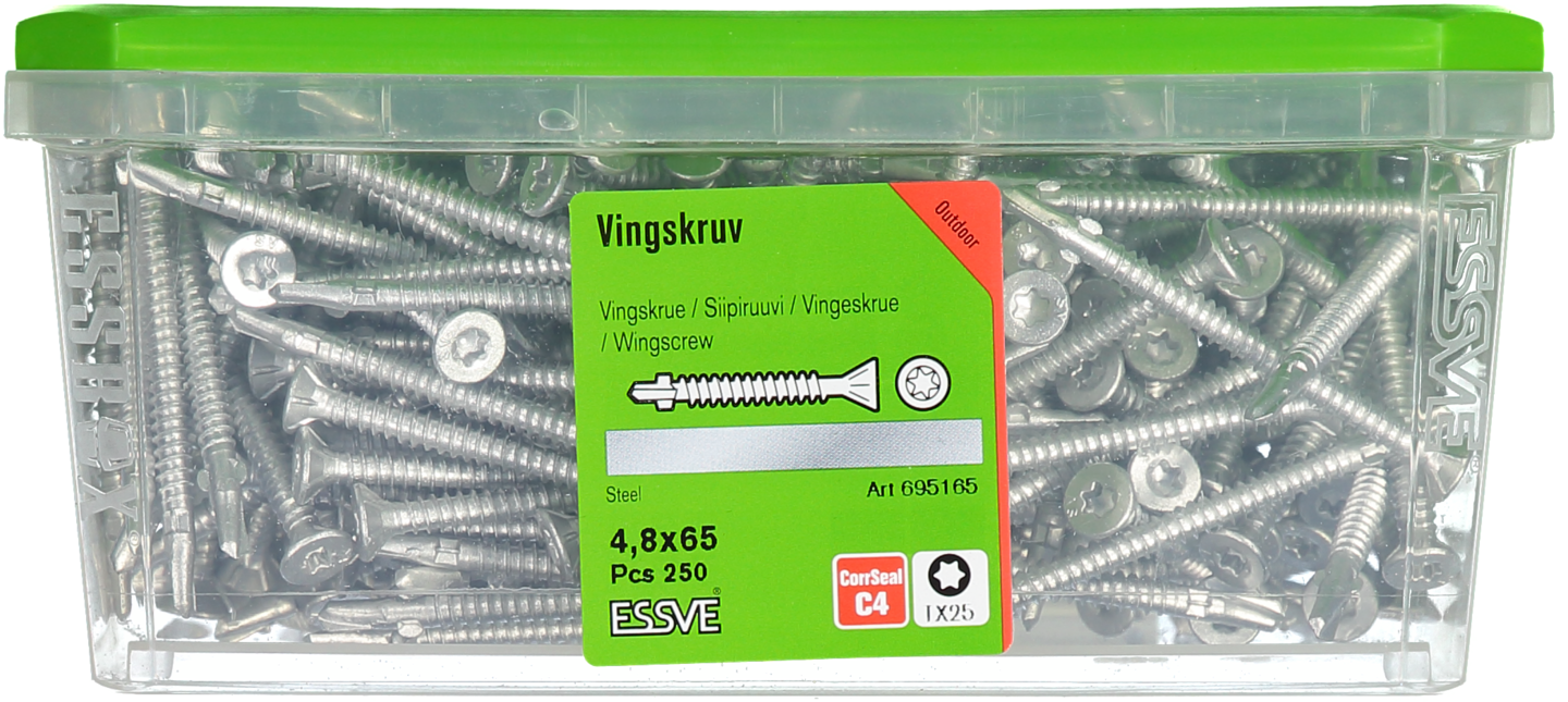VINGSKRUV ESSVE FÖRSÄNKT HUVUD TX25 BORRSPETS CORRSEAL 4,8X65 250