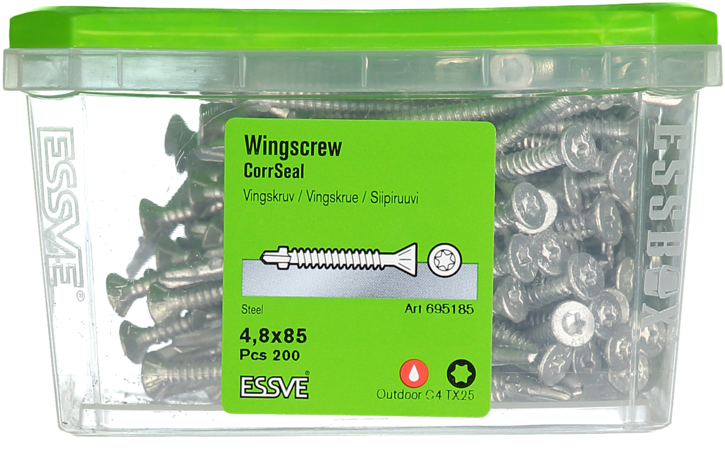 VINGSKRUV ESSVE FÖRSÄNKT HUVUD TX25 BORRSPETS CORRSEAL 4,8X85 200