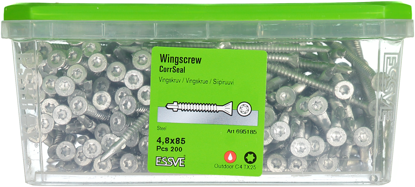 VINGSKRUV ESSVE FÖRSÄNKT HUVUD TX25 BORRSPETS CORRSEAL 4,8X85 200