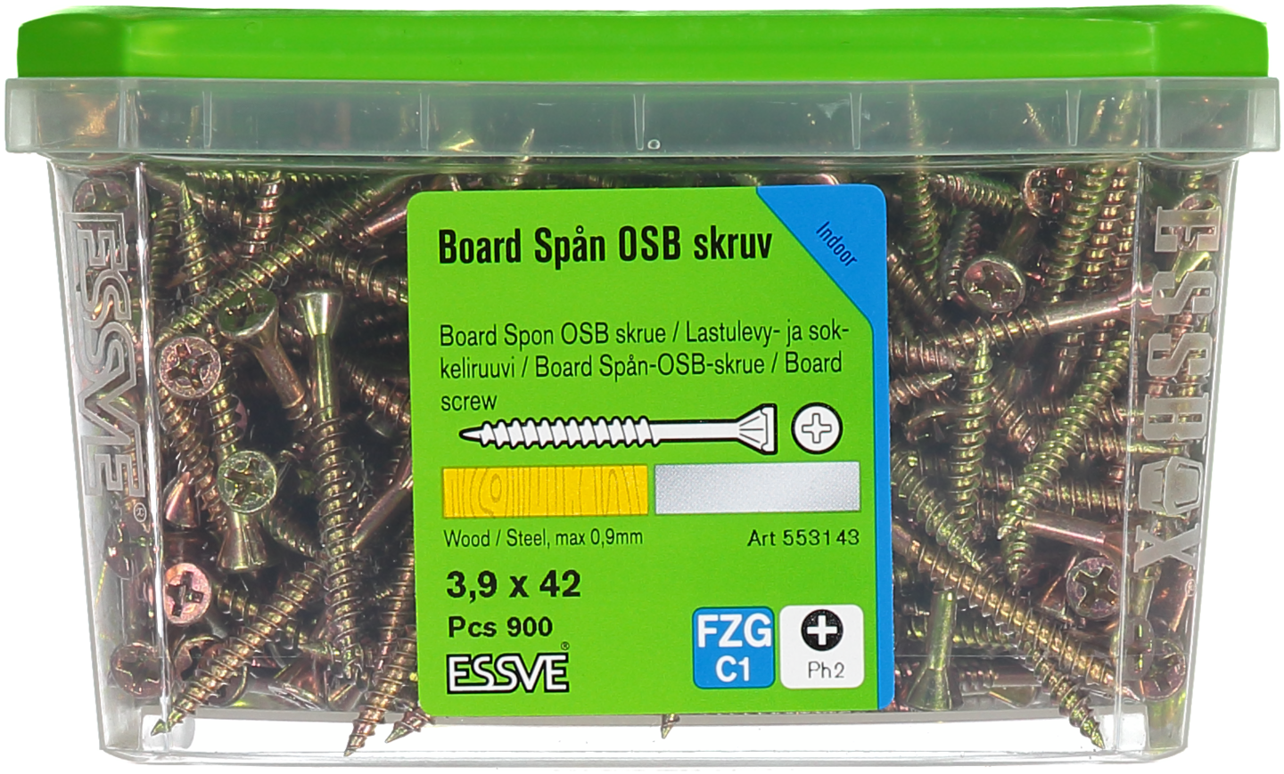 SPÅNSKIVESKRUV 3,9X42MM 900ST STÅLREGEL GULKROMAD