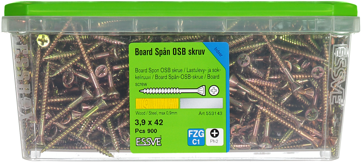 SPÅNSKIVESKRUV 3,9X42MM 900ST STÅLREGEL GULKROMAD