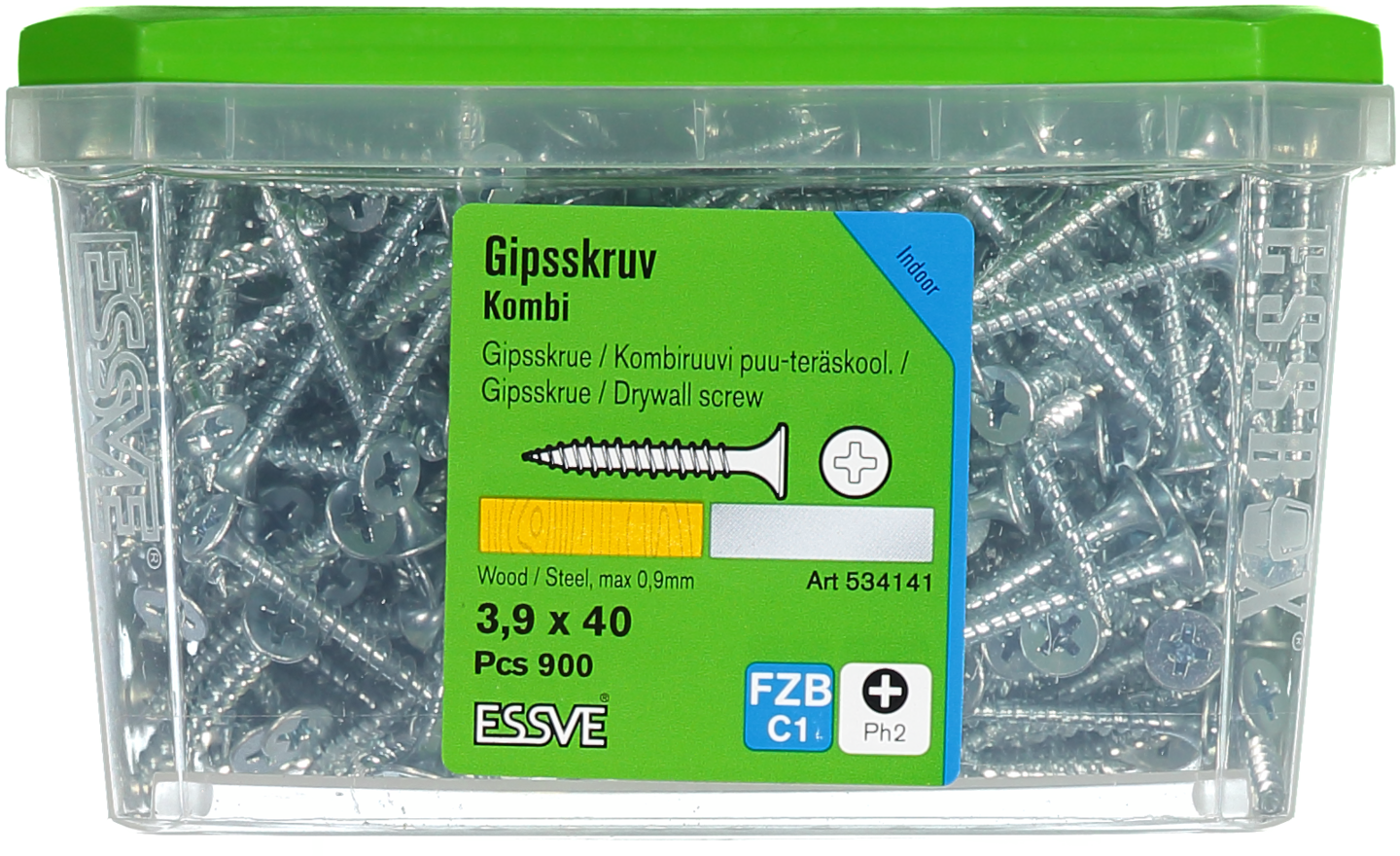 GIPSSKRUV KOMBI 3,9X40 900ST FZB PH2 TRÄ/STÅLREGEL