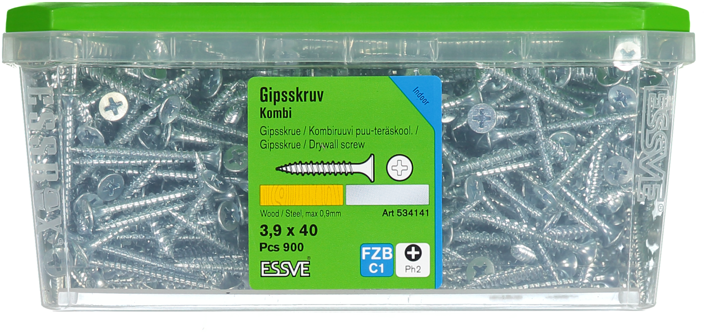 GIPSSKRUV KOMBI 3,9X40 900ST FZB PH2 TRÄ/STÅLREGEL