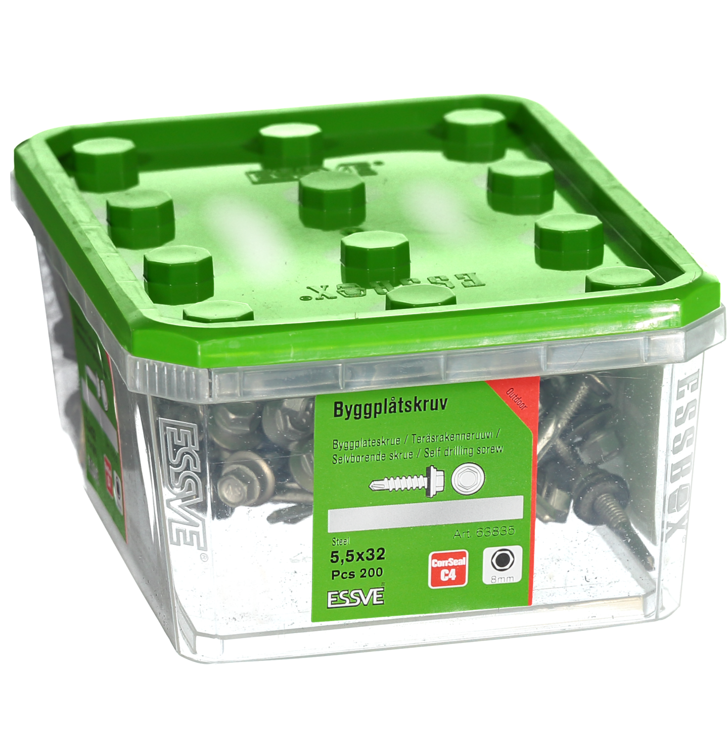 BYGGPLÅTSKRUV ESSVE CORRSEAL BORRSP SEXKANTS A2 BRICKA 5,5X32 200