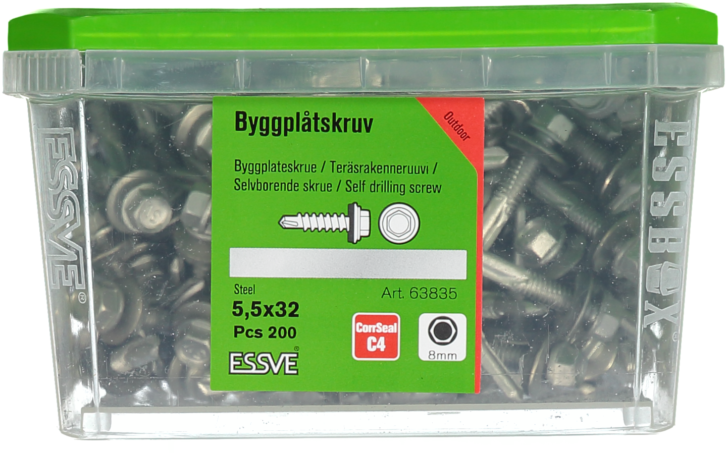BYGGPLÅTSKRUV ESSVE CORRSEAL BORRSP SEXKANTS A2 BRICKA 5,5X32 200