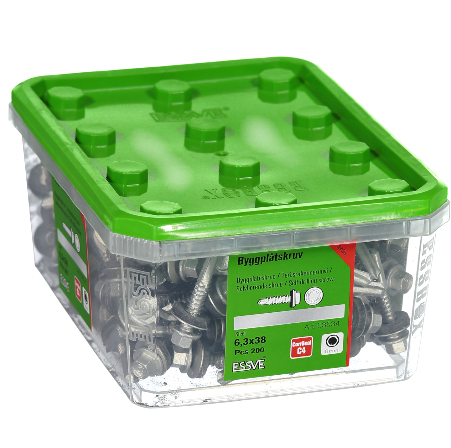 BYGGPLÅTSKRUV ESSVE CORRSEAL BORRSP SEXKANTS RFR BRI 6,3X38 200