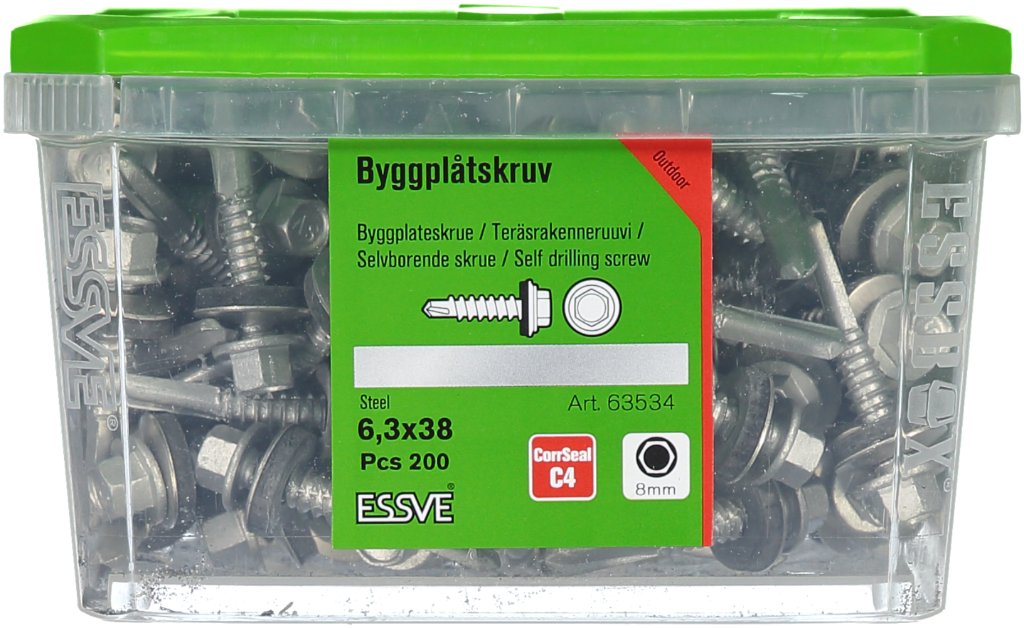 BYGGPLÅTSKRUV ESSVE CORRSEAL BORRSP SEXKANTS RFR BRI 6,3X38 200