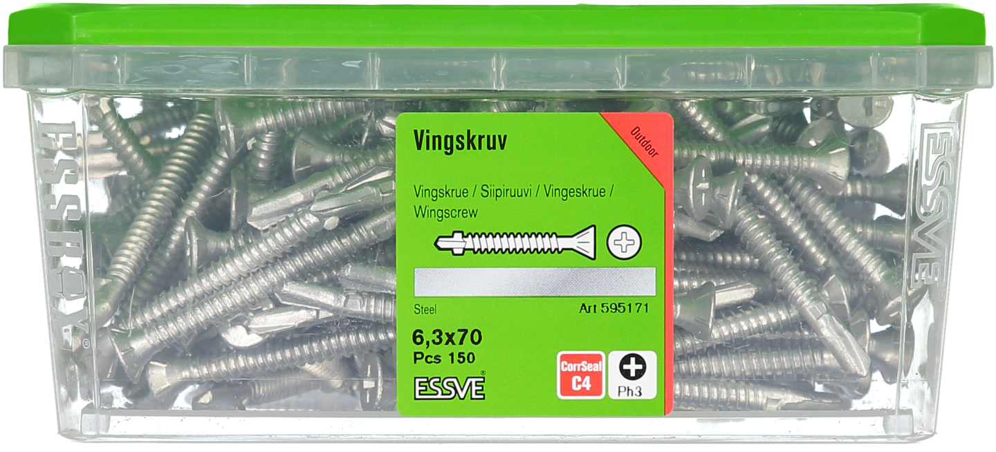 VINGSKRUV ESSVE FÖRSÄNKT HUVUD PH3 BORRSPETS CORRSEAL 6,3X70 150