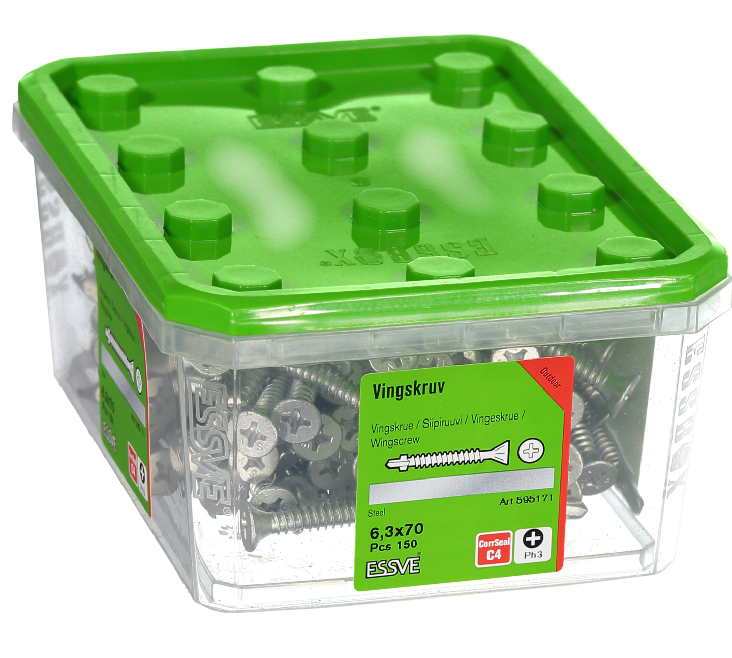 VINGSKRUV ESSVE FÖRSÄNKT HUVUD PH3 BORRSPETS CORRSEAL 6,3X70 150